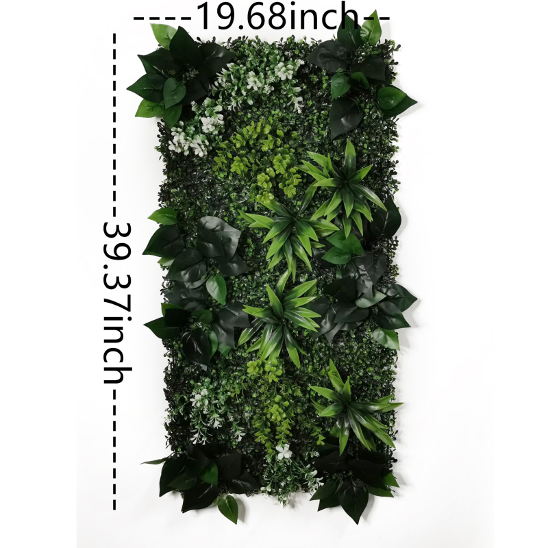 50×100 cm panel s umelými sukulentmi a zeleným trávnikom, určený pre stenu rastlín a záhradný dizajn