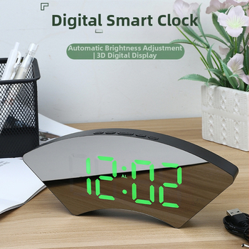 Nový kreatívny multifunkčný stolný LED hodiny s veľkou obrazovkou, oblúkovým LED displejom a digitálnym zrkadlom pre domáce použitie