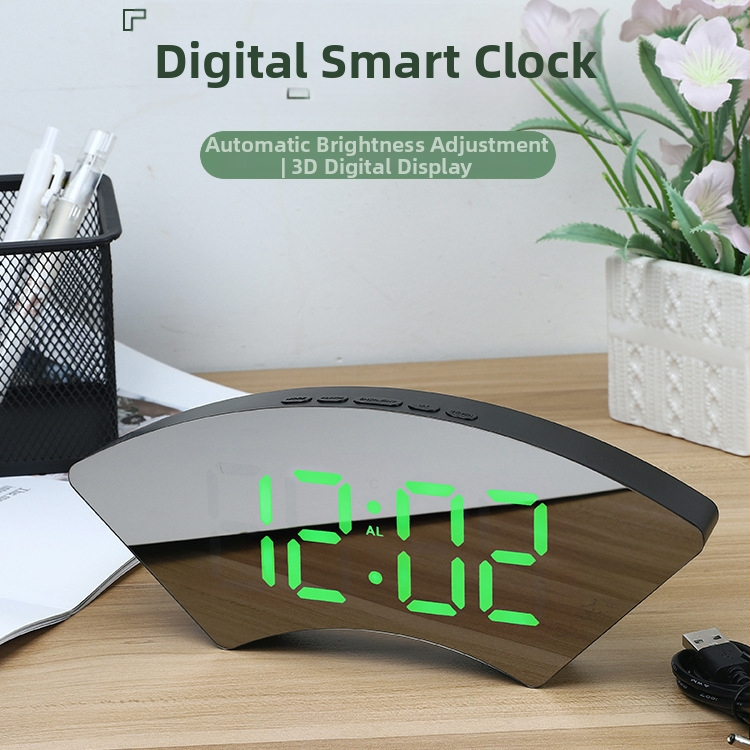 Nový kreatívny multifunkčný stolný LED hodiny s veľkou obrazovkou, oblúkovým LED displejom a digitálnym zrkadlom pre domáce použitie