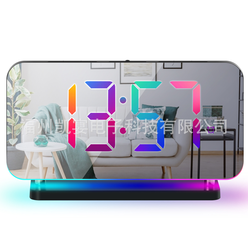 RGB farebná nočná lampička s rádiovou projekciou hodín, LED elektronický stolný budík