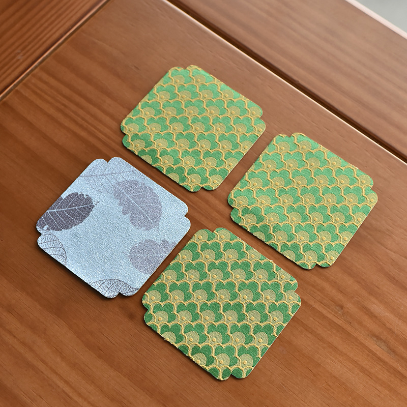 Ručne vyšívaná podložka na čaj z brokátového žakádu, malá, vintage vlnkový vzor, saténový čínsky brokát, zen inšpirácia
