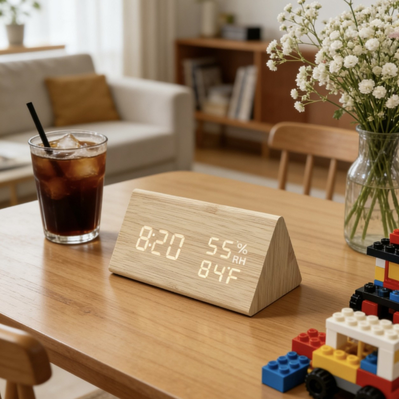 Drevené LED digitálne hodinky s nočným svetlom, tichý budík, moderný minimalistický dizajn, vhodné na stôl alebo nočný stolík