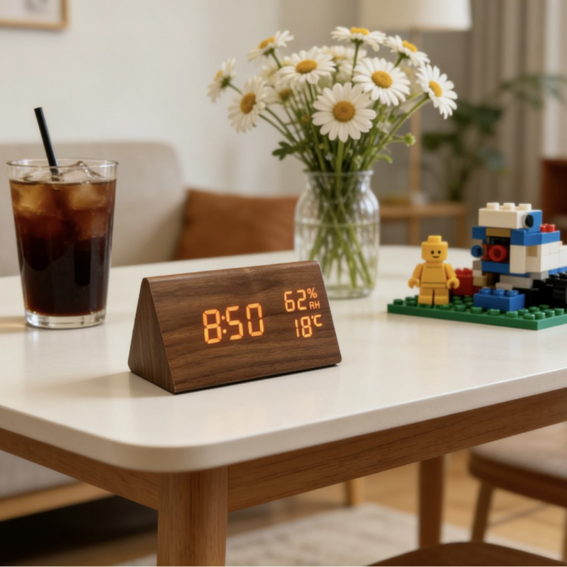 Drevené LED digitálne hodinky s nočným svetlom, tichý budík, moderný minimalistický dizajn, vhodné na stôl alebo nočný stolík