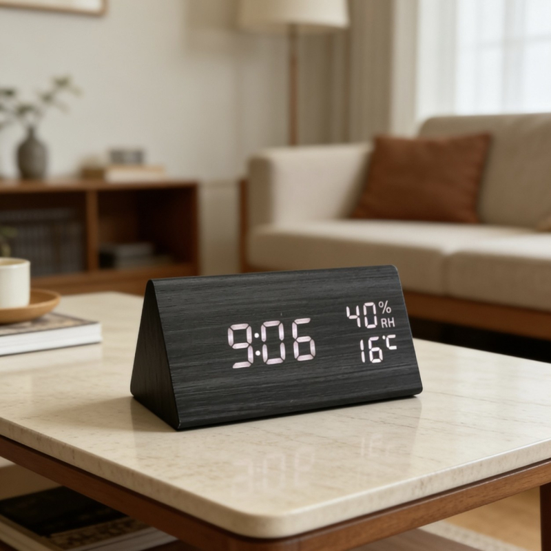 Drevené LED digitálne hodinky s nočným svetlom, tichý budík, moderný minimalistický dizajn, vhodné na stôl alebo nočný stolík