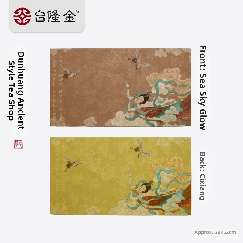 Taillon Gold obojstranná podložka na čajovú ceremóniu Dunhuang, čínske zen štýl, nepremokavá, pre jednu osobu