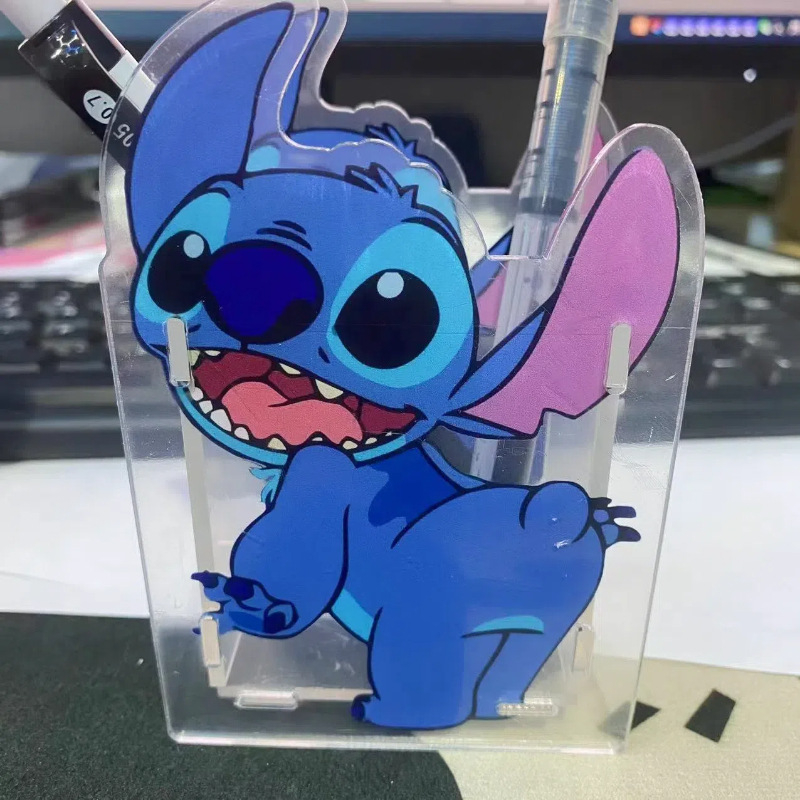 Stitch akrylový držiak na pero s karikatúrnym motívom, minimalistický stolný organizér, 8x10 cm, prispôsobiteľný