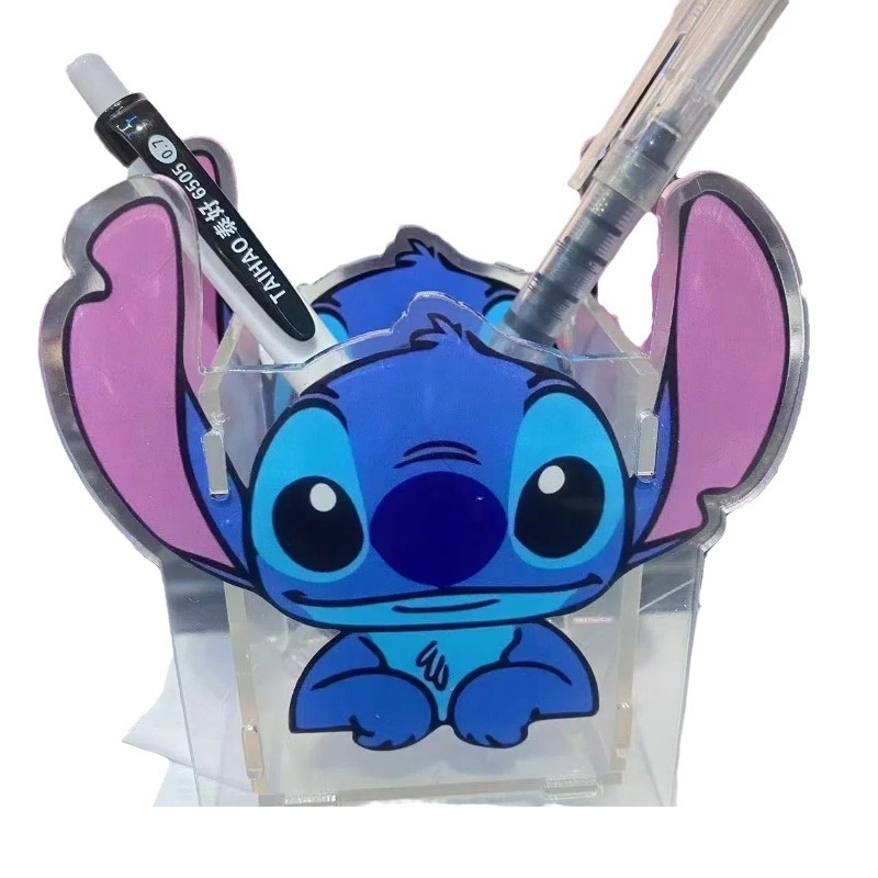 Stitch akrylový držiak na pero s karikatúrnym motívom, minimalistický stolný organizér, 8x10 cm, prispôsobiteľný
