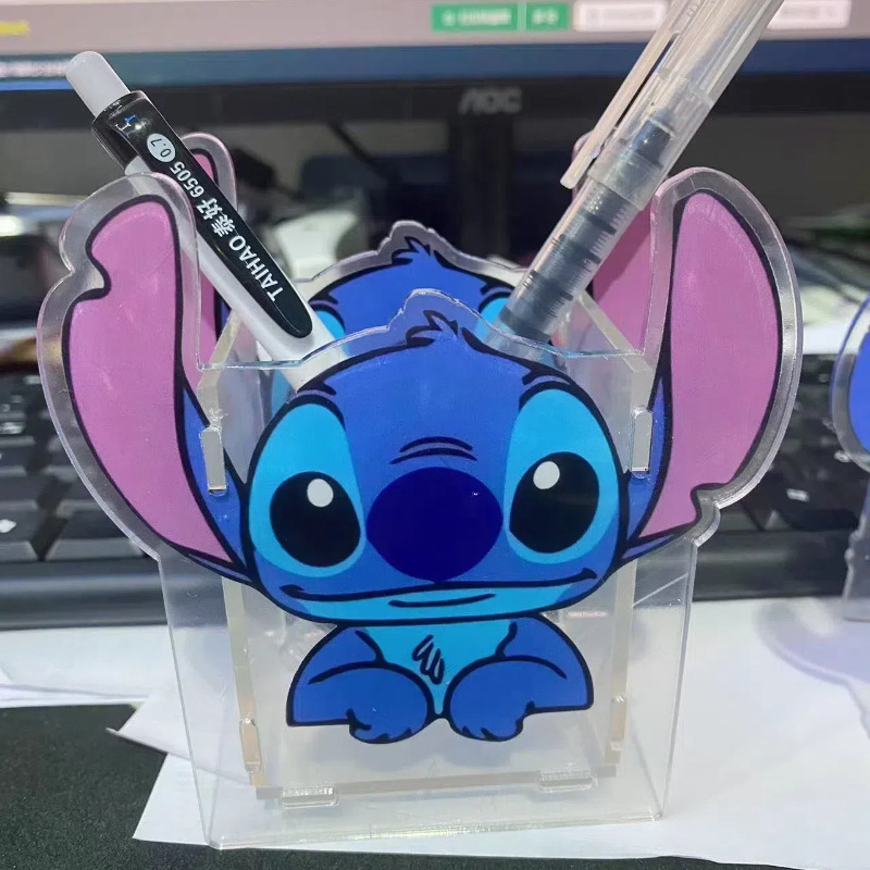 Stitch akrylový držiak na pero s karikatúrnym motívom, minimalistický stolný organizér, 8x10 cm, prispôsobiteľný