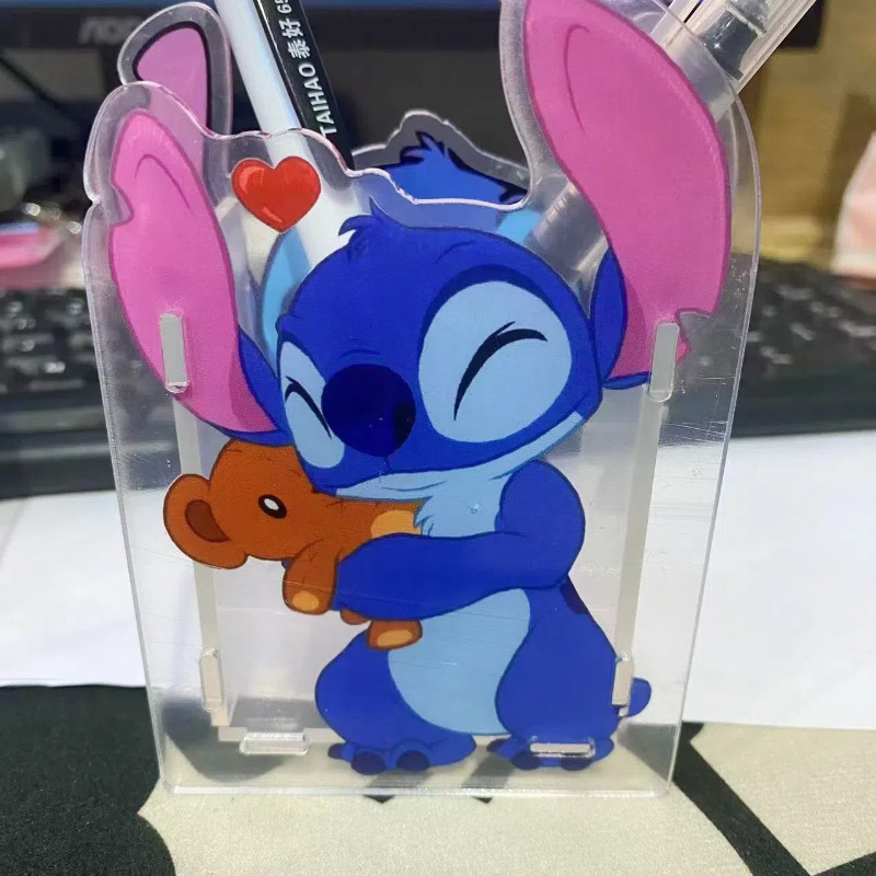 Stitch akrylový držiak na pero s karikatúrnym motívom, minimalistický stolný organizér, 8x10 cm, prispôsobiteľný