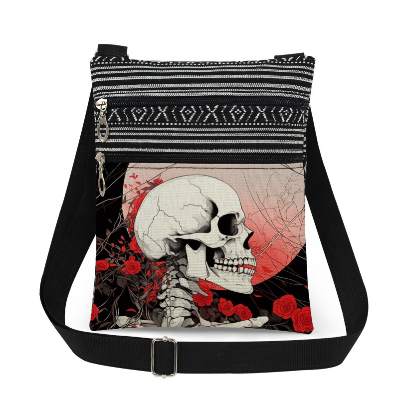 Új koponya mintás kettős cipzáras válltáska crossbody kivitelben, ultra könnyű