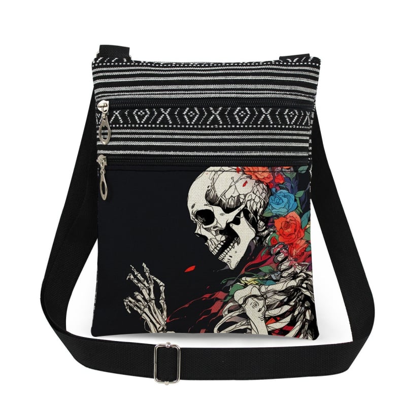 Új koponya mintás kettős cipzáras válltáska crossbody kivitelben, ultra könnyű
