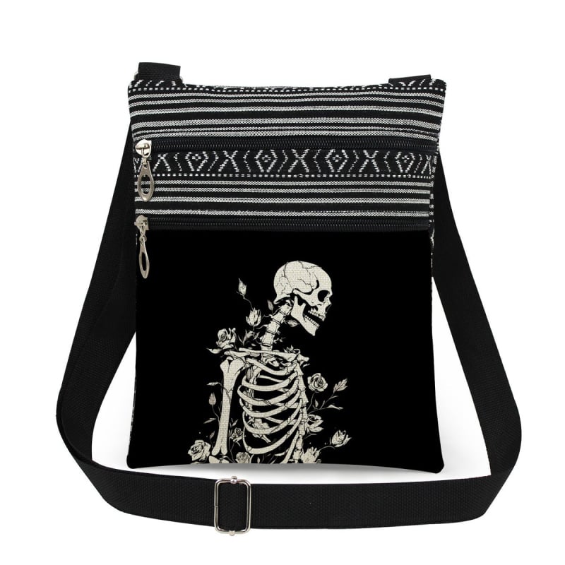 Új koponya mintás kettős cipzáras válltáska crossbody kivitelben, ultra könnyű