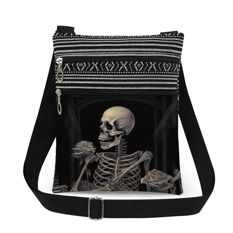 Új koponya mintás kettős cipzáras válltáska crossbody kivitelben, ultra könnyű