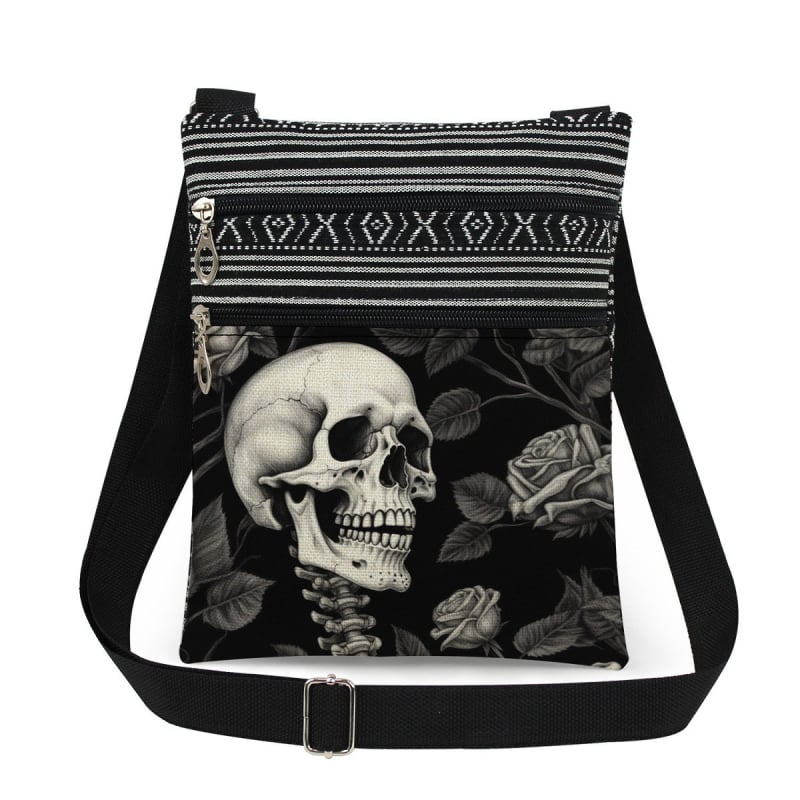 Új koponya mintás kettős cipzáras válltáska crossbody kivitelben, ultra könnyű
