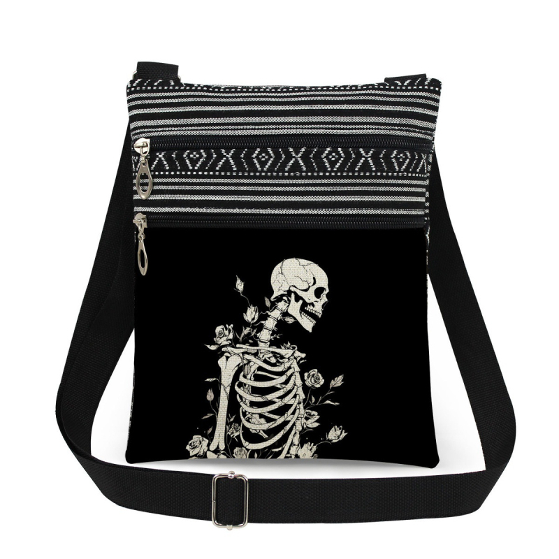Új koponya mintás kettős cipzáras válltáska crossbody kivitelben, ultra könnyű