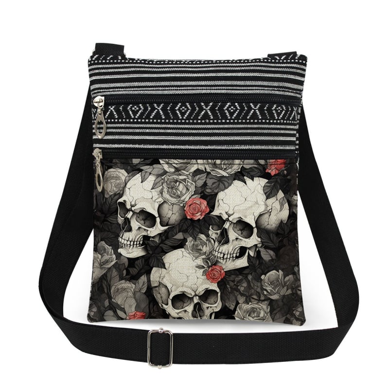 Új koponya mintás kettős cipzáras válltáska crossbody kivitelben, ultra könnyű
