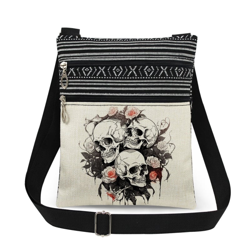 Új koponya mintás kettős cipzáras válltáska crossbody kivitelben, ultra könnyű