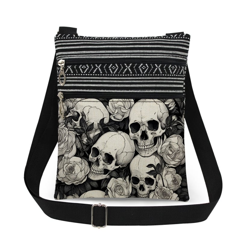 Új koponya mintás kettős cipzáras válltáska crossbody kivitelben, ultra könnyű