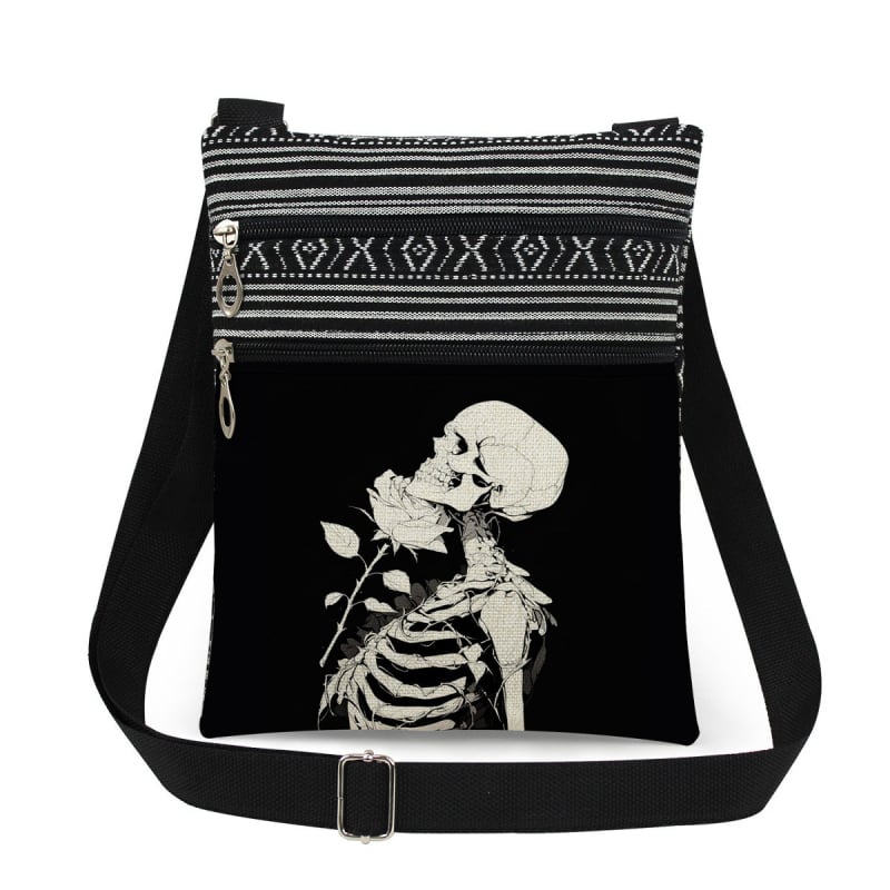 Új koponya mintás kettős cipzáras válltáska crossbody kivitelben, ultra könnyű
