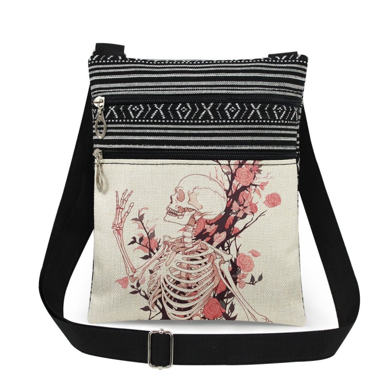 Új koponya mintás kettős cipzáras válltáska crossbody kivitelben, ultra könnyű