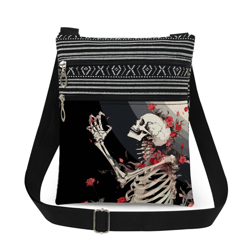 Új koponya mintás kettős cipzáras válltáska crossbody kivitelben, ultra könnyű