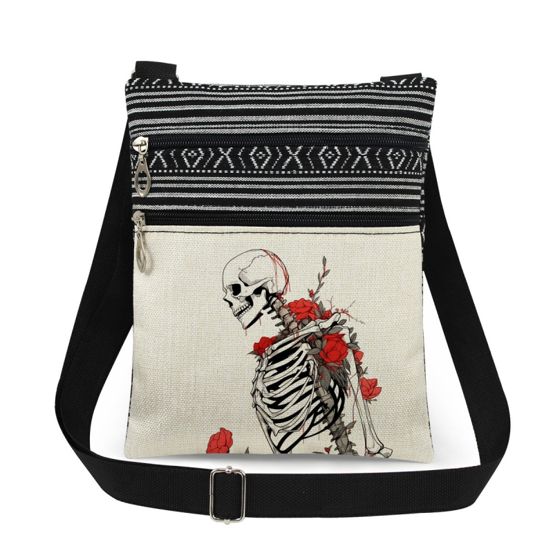 Új koponya mintás kettős cipzáras válltáska crossbody kivitelben, ultra könnyű