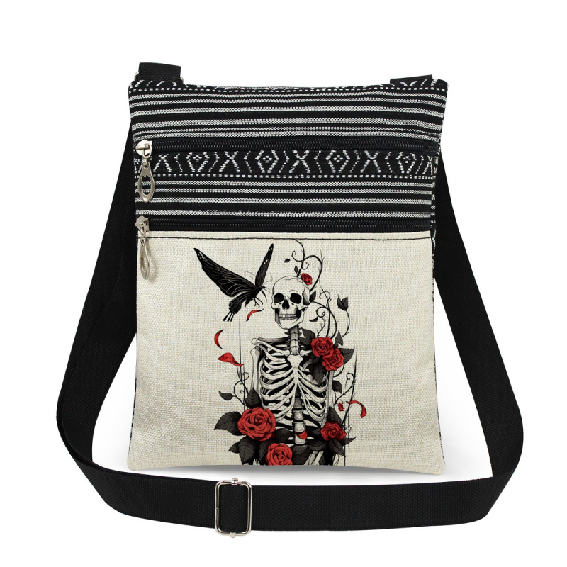 Új koponya mintás kettős cipzáras válltáska crossbody kivitelben, ultra könnyű