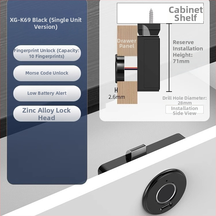 Vložená skriňová zámka s odtlačkom prsta, skrytá montáž, Bluetooth inteligentný zámok pre zásuvky a skrine
