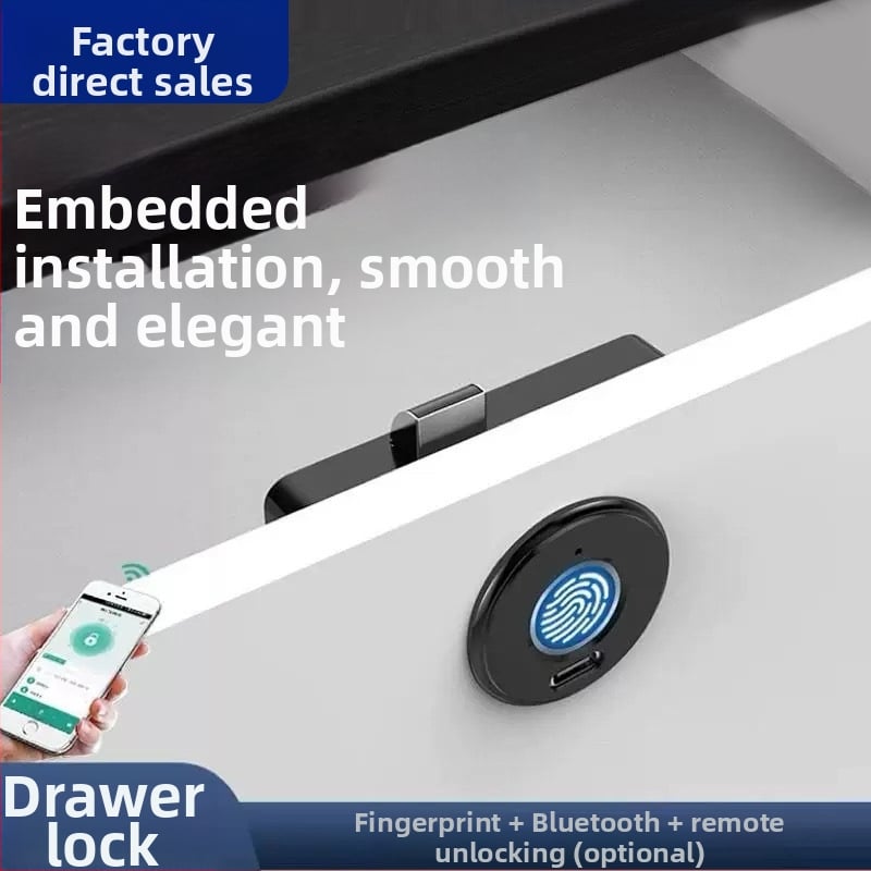 Vložená skriňová zámka s odtlačkom prsta, skrytá montáž, Bluetooth inteligentný zámok pre zásuvky a skrine