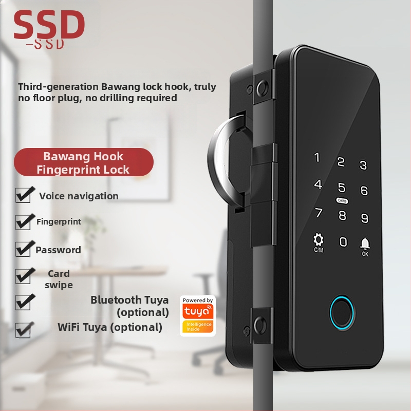 Double Shields H905 zámok pre sklenené dvere s odtlačkom prsta a heslom, TTLOCK, TUYA – bez vŕtania pre dvojdverové dvere
