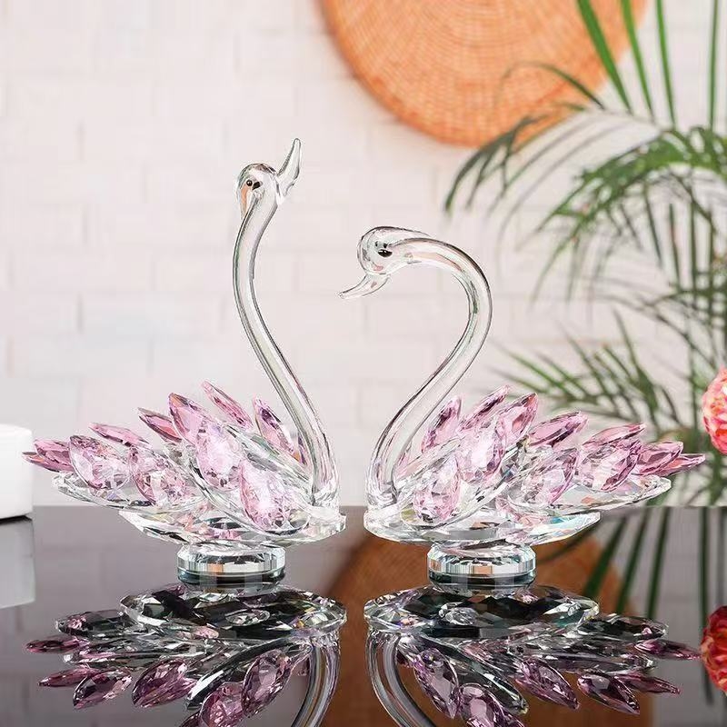 Kristalna labud figura za kućnu dekoraciju, vjenčani dar, pogodna za TV ormarić i skrinja za vino, bijeli kristal.