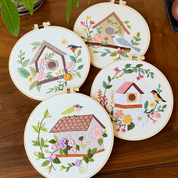 Séria Domáceho vtáka – Lu vyšívanie DIY set – kruhový domáci dekor