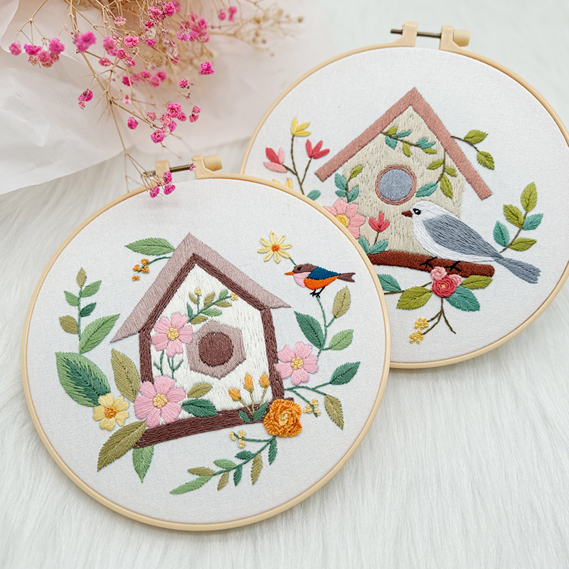 Séria Domáceho vtáka – Lu vyšívanie DIY set – kruhový domáci dekor