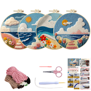Ručne vyrobený DIY set Punch Needle na výšivku, bavlenné materiály pre Punch Needle a Rug Punch, motívy cartoon/anime, moderný minimalistický štýl