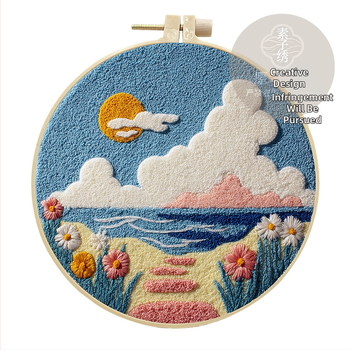Ručne vyrobený DIY set Punch Needle na výšivku, bavlenné materiály pre Punch Needle a Rug Punch, motívy cartoon/anime, moderný minimalistický štýl