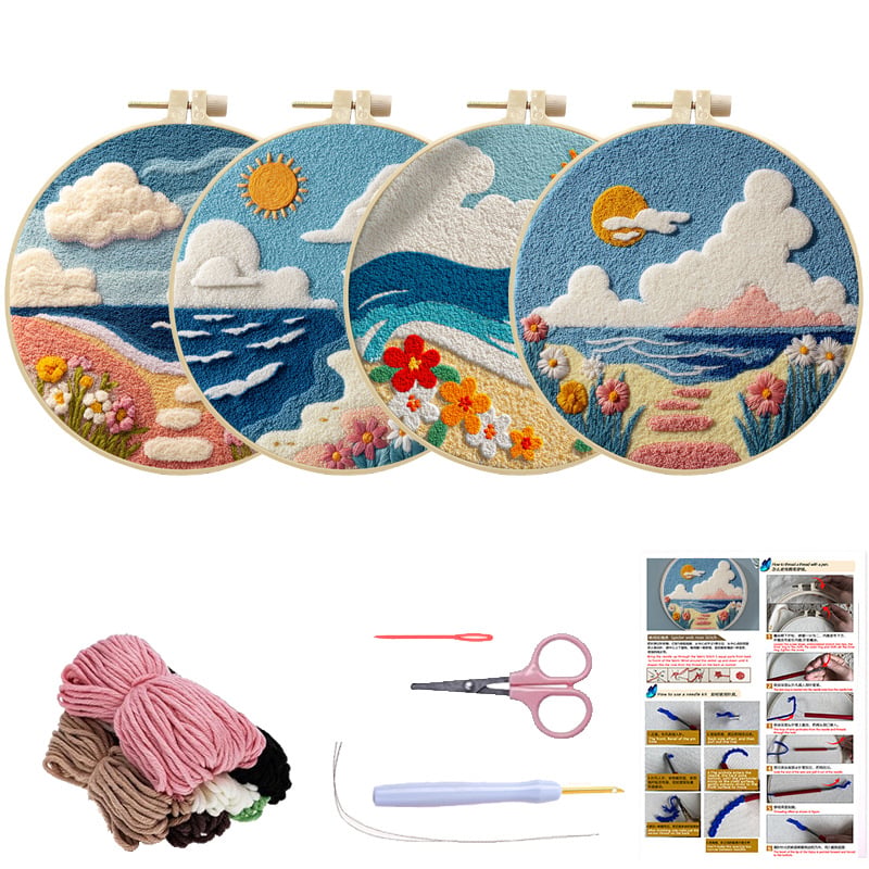 Ručne vyrobený DIY set Punch Needle na výšivku, bavlenné materiály pre Punch Needle a Rug Punch, motívy cartoon/anime, moderný minimalistický štýl