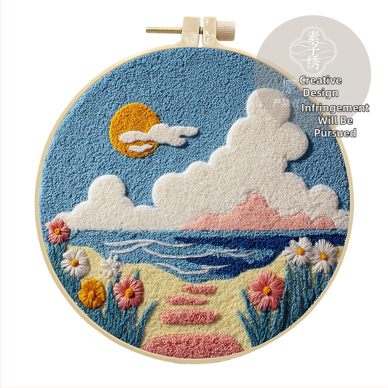 Ručne vyrobený DIY set Punch Needle na výšivku, bavlenné materiály pre Punch Needle a Rug Punch, motívy cartoon/anime, moderný minimalistický štýl