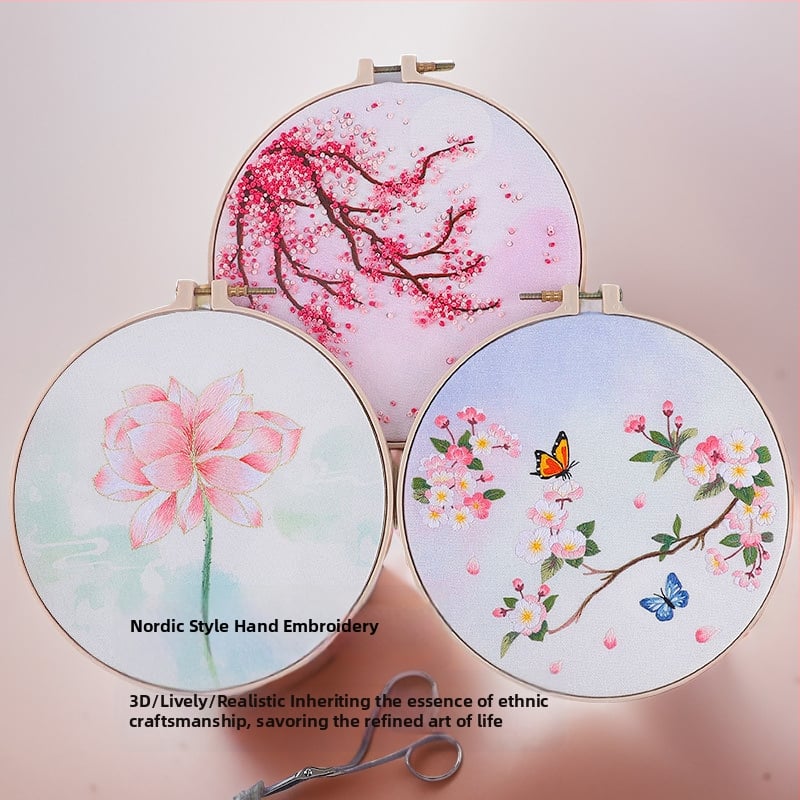 DIY set na vyšívanie pre začiatočníkov v škandinávskom štýle s motívom trávy a listov, Suzhou výšivka, úplne ručne vyrobené