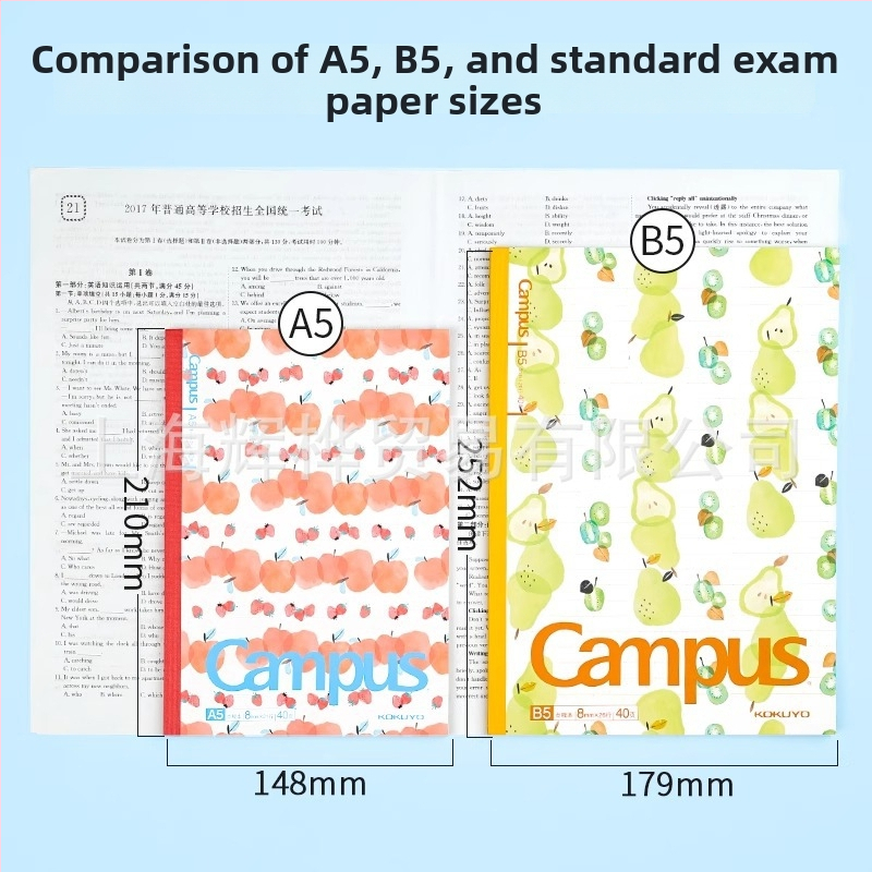 Poznámkový blok Kokuyo Campus s ovocnou tematikou, 8 mm bodová mriežka a čiary, formát A5/B5