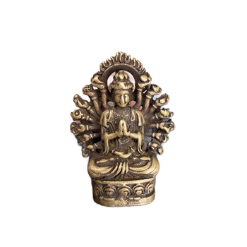 Tibetský štýl mosadzné malé Budhové sošky Guanyin s tisícimi rukami, buddhistické korálkové doplnky, retro ručne vyrábaný malý dekoratívny doplnok