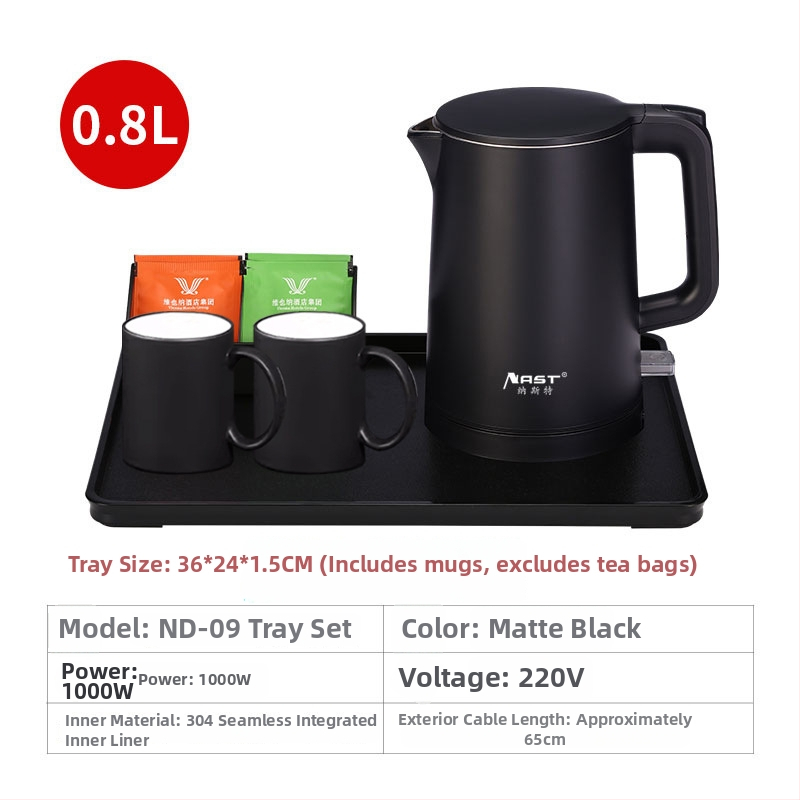 Sada elektrického kanvičky pre hotely a ubytovacie zariadenia s logom – 0.8L, 304 nerezová oceľ, 1000W, automatické vypnutie, prispôsobenie loga
