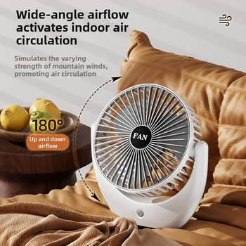 USB stolný ventilátor s vstavanou batériou, tichý a prenosný, 3 rýchlosti