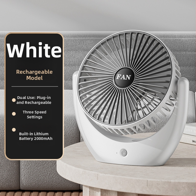 USB stolný ventilátor s vstavanou batériou, tichý a prenosný, 3 rýchlosti