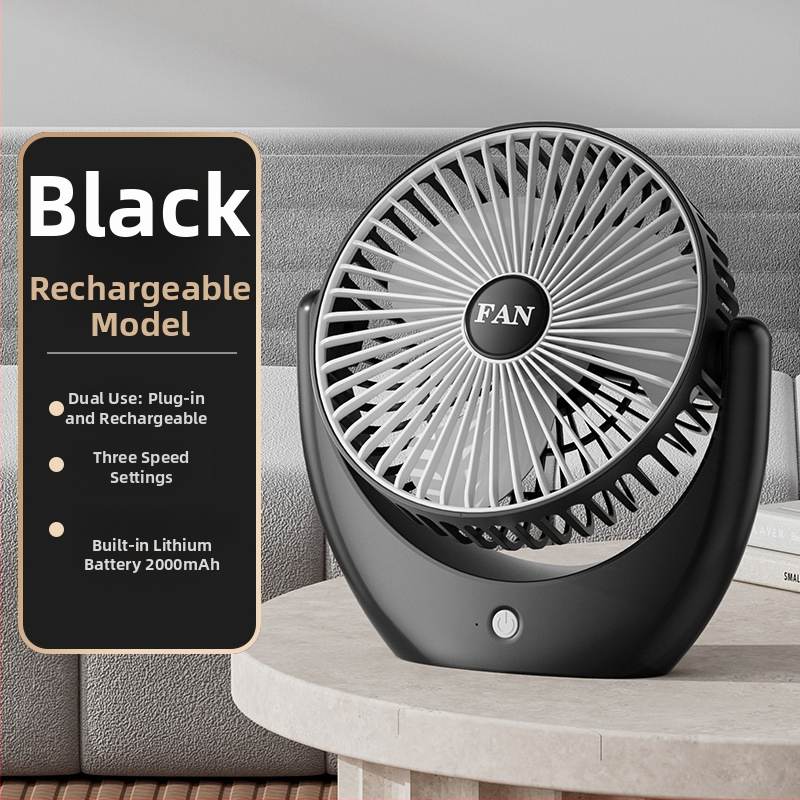 USB stolný ventilátor s vstavanou batériou, tichý a prenosný, 3 rýchlosti