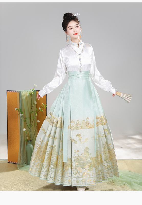 Nova originalna Hanfu suknja sa zlatom i srebrom, dizajn konjske glave, jacquard vezenje, kineski stil