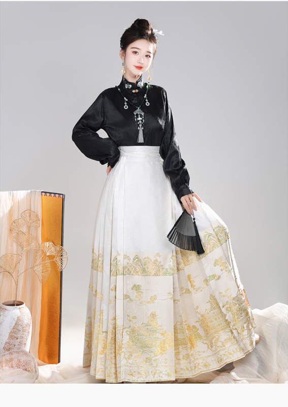 Nova originalna Hanfu suknja sa zlatom i srebrom, dizajn konjske glave, jacquard vezenje, kineski stil