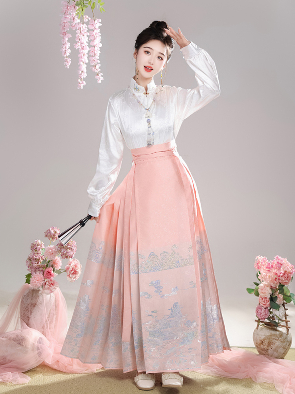 Nova originalna Hanfu suknja sa zlatom i srebrom, dizajn konjske glave, jacquard vezenje, kineski stil