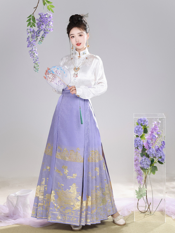 Nova originalna Hanfu suknja sa zlatom i srebrom, dizajn konjske glave, jacquard vezenje, kineski stil
