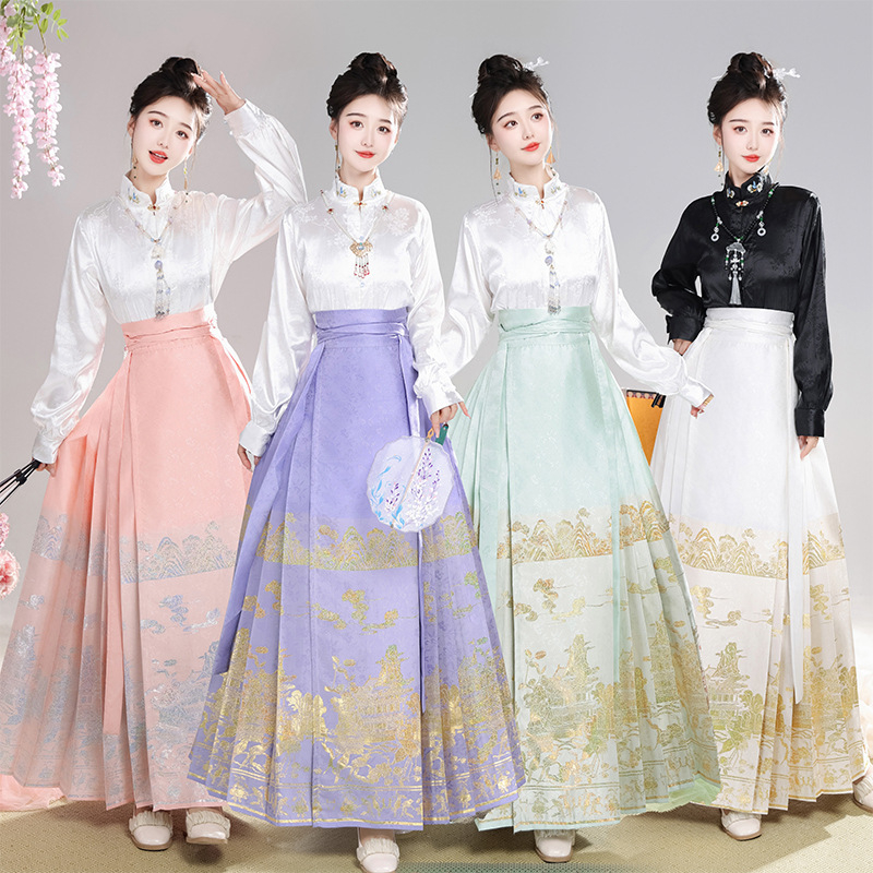 Nova originalna Hanfu suknja sa zlatom i srebrom, dizajn konjske glave, jacquard vezenje, kineski stil