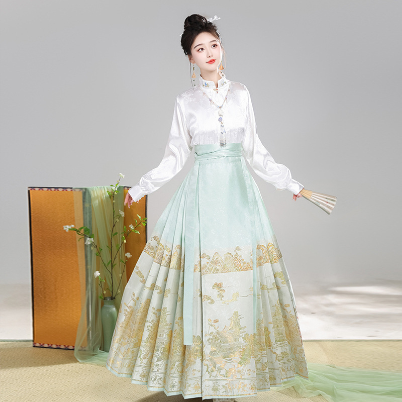 Nova originalna Hanfu suknja sa zlatom i srebrom, dizajn konjske glave, jacquard vezenje, kineski stil